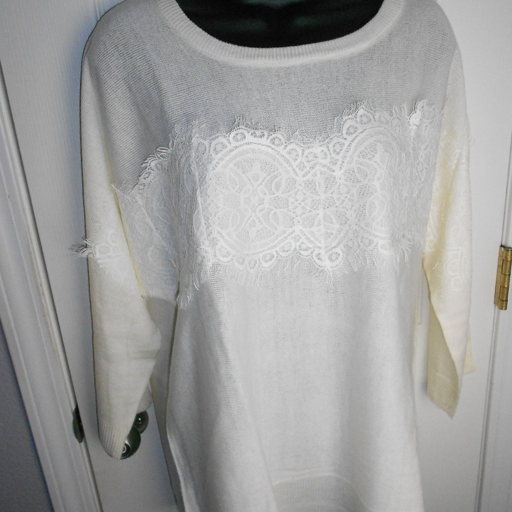Salon Studio sweater light weight lacy front women size medium Large pullover